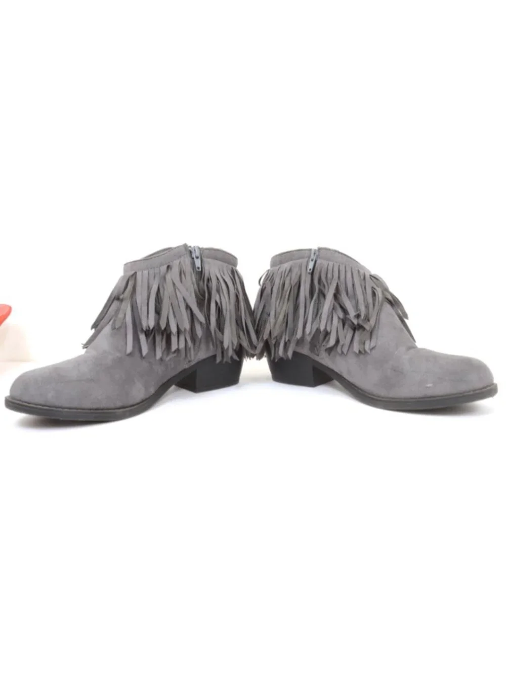 J. Adams Marrow Women's 10 Grey Vegan Suede Western Edgy Fringe Bootie Hippie